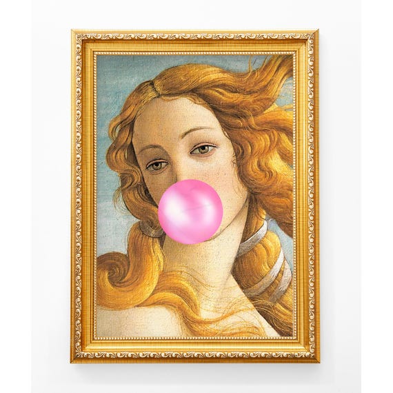 Altered Birth of Venus Blowing Pink Bubblegum Print, Renaissance