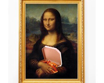 Mona Lisa Pizza Altered Art Posters, Funny Renaissance Portrait