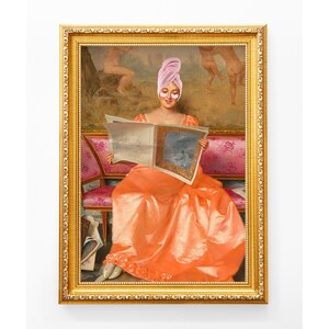 Altered Vintage Portrait Print, Lady Reading, Turban, Eye Patches (Digital Download)