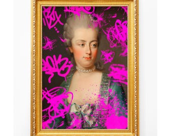 Marie Antoinette Pink Graffiti Portrait Print, Rococo Baroque Altered Art (Digital Download)