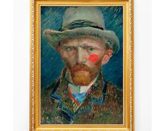 Funny Van Gogh Print – Altered Art Portrait with Kiss (Digital Download)
