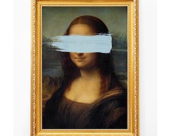 Mona Lisa Altered Art Print, Pastel Blue Brushstroke Portrait (Digital Download)