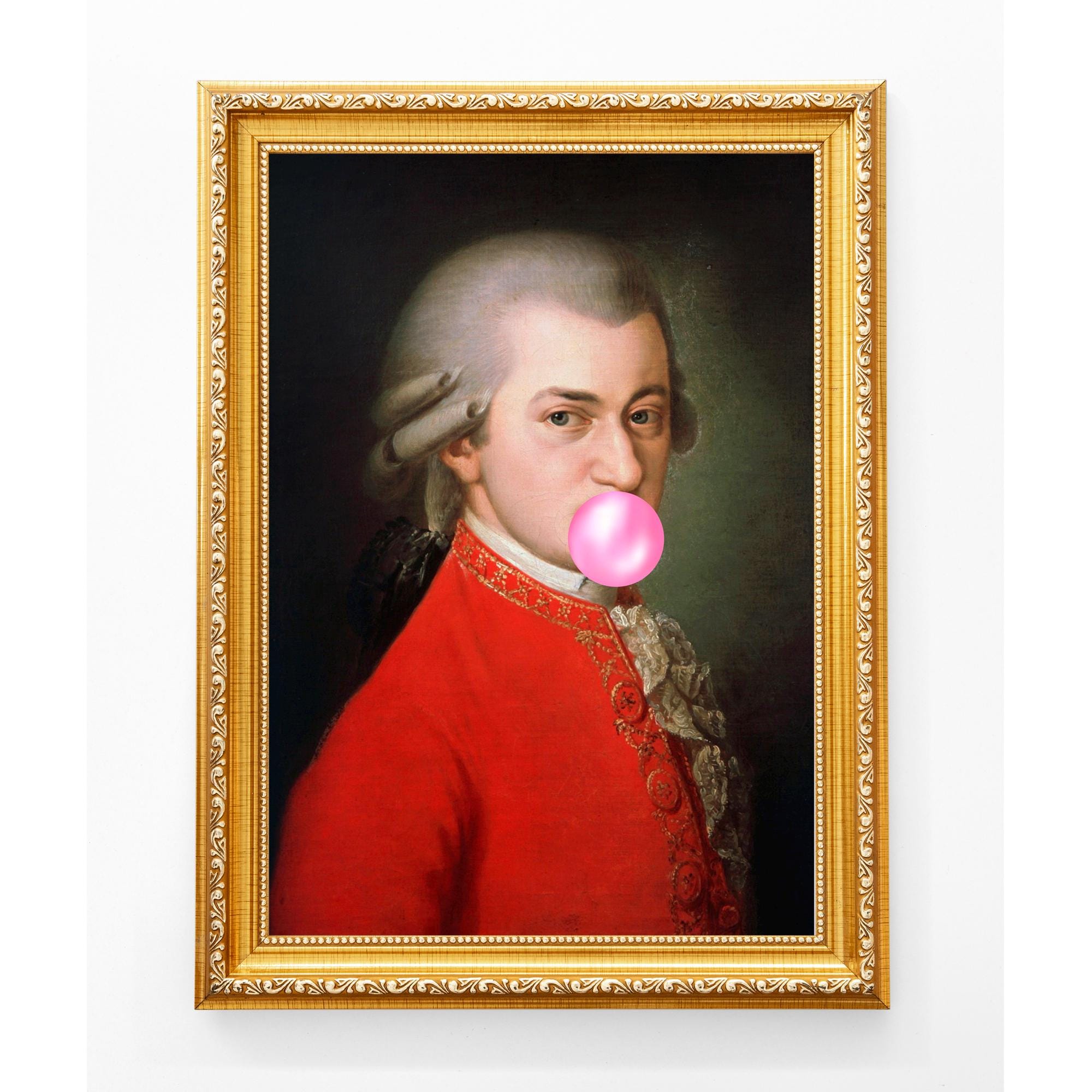 Mozart Pink Bubblegum Portrait Print, Altered Vintage Classical