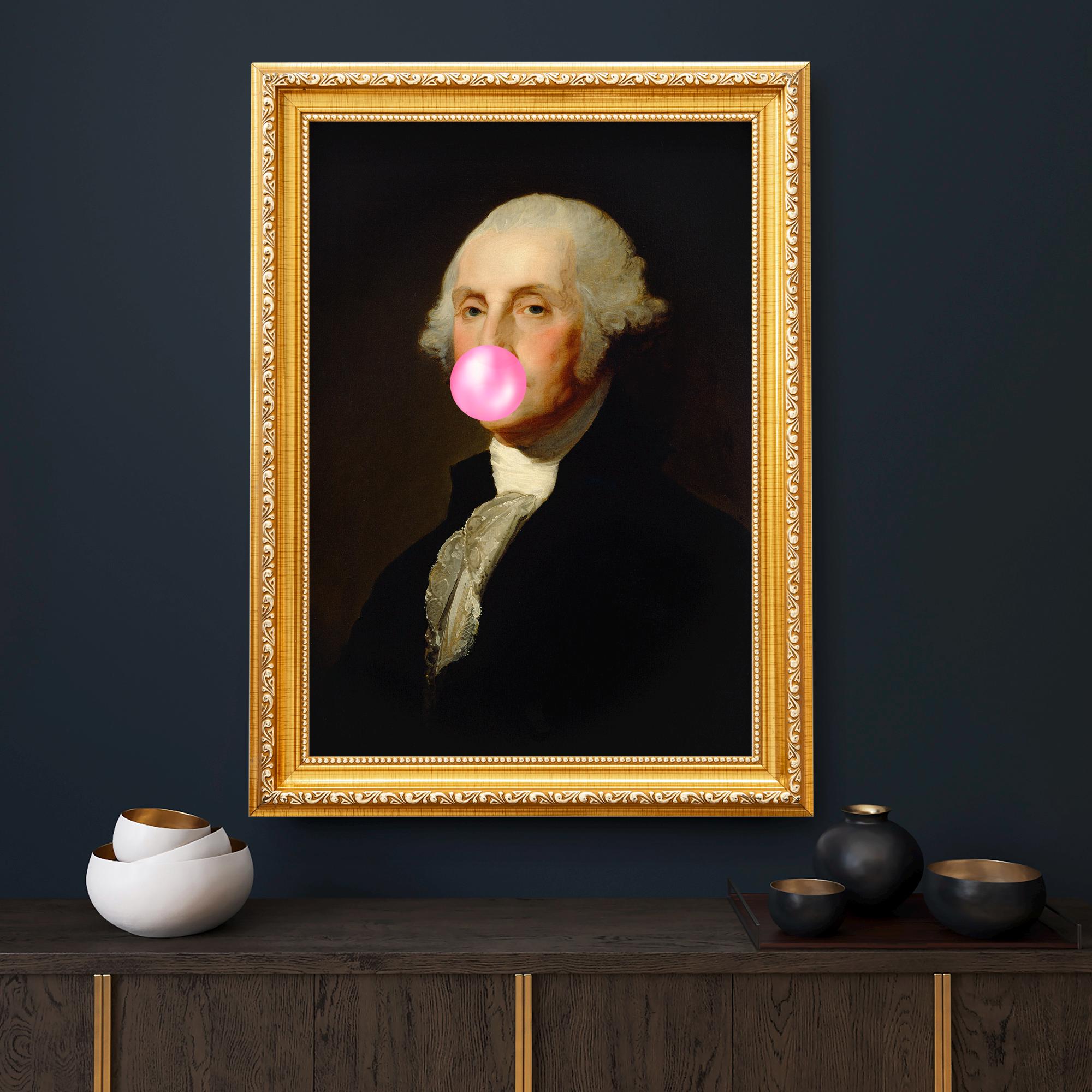 絵画 bubble gum Funny George Washington Bubble Gum Portrait, Altered Vintage Art