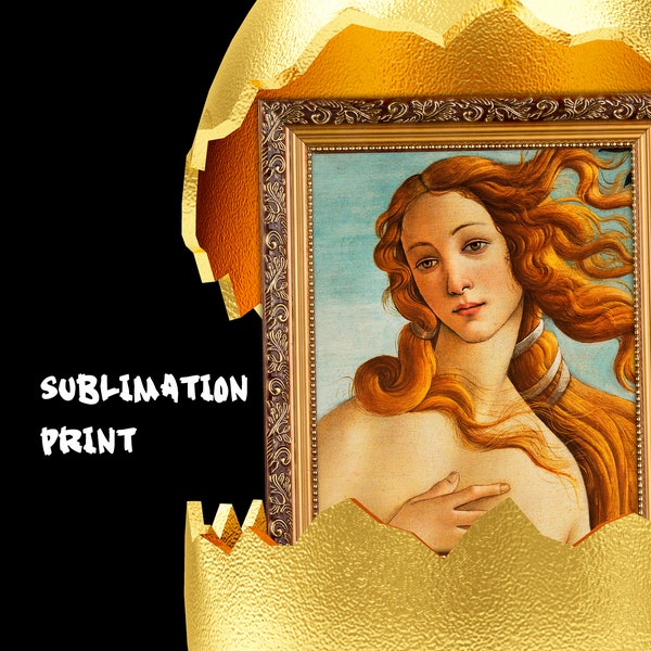 Alter Art Vintage Schrullige Clipart PNG, The birth of Venus Cracked Golden Easter Egg Blowing, Digitaler Download, Sublimation, Renaissance Druck