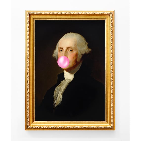 絵画 bubble gum Funny George Washington Bubble Gum Portrait, Altered Vintage Art