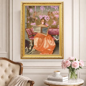 Reading Lady blowing Pink Bubble Gum with Pink Graffiti, Funny vintage Altered art print, Digital Download Printable, Rococo art, Street art image 3