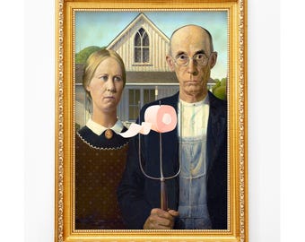 Ausgefallene Badezimmerdeko, Poster im amerikanischen Gothic-Stil mit Toilettenpapier, Lustige Wanddeko fürs Badezimmer (Digitaler Download)