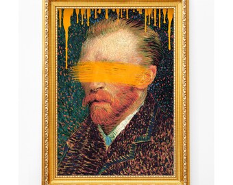 Van Gogh Defaced Portrait Print, Orange Paint Over Eyes, Modern Graffiti Classic Art Download