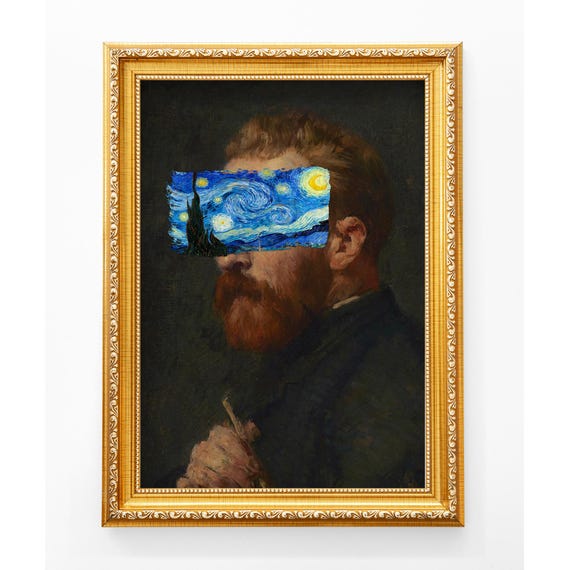 Funny Altered Van Gogh Portrait, Starry Night Art Print, Vintage Painting with Modern Twist (Digital Download)