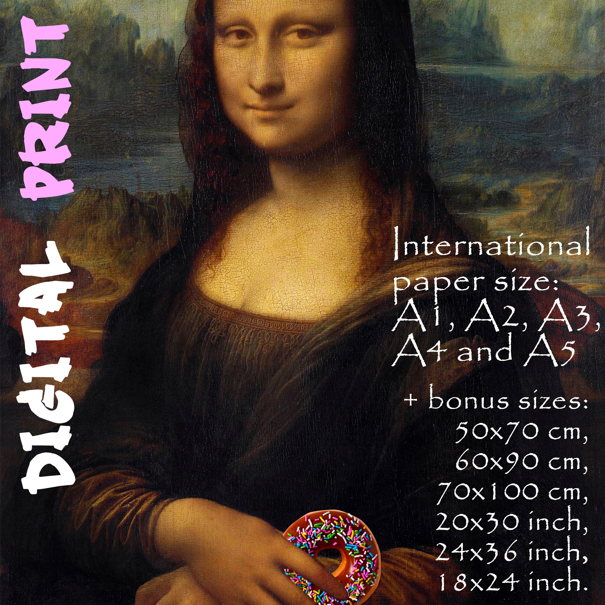 Altered Art Print Mona Lisa With Donut, Digital Download Printable ...