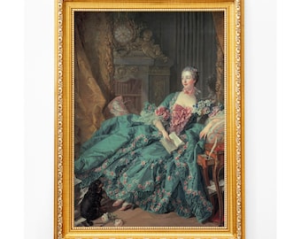 Vintage Portrait of Madame de Pompadour, Baroque art print, Digital Download Printable, Rococo French feminine painting, Fine art poster