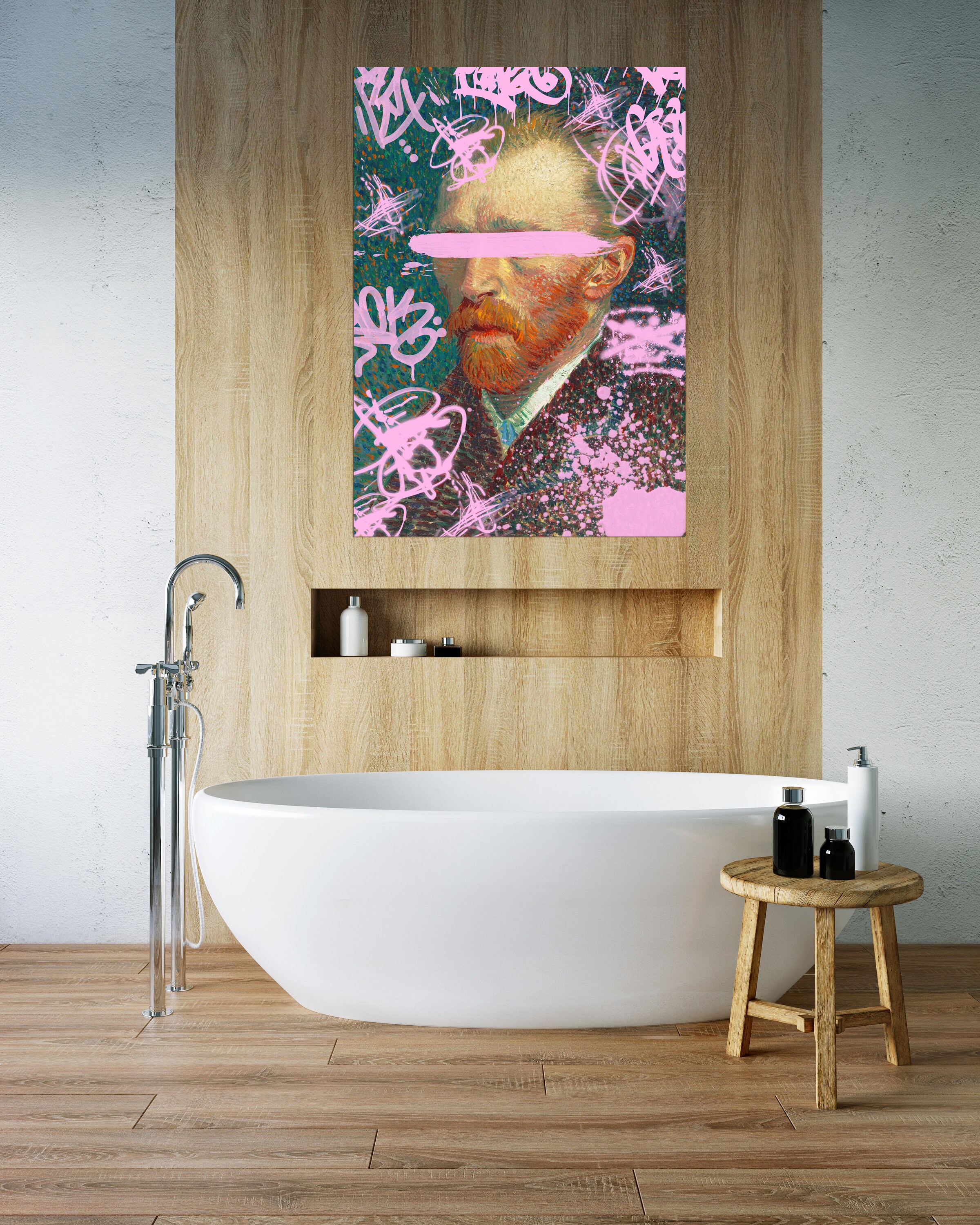 パステルピンクのグラフィティプリントが施された面白い改変アート