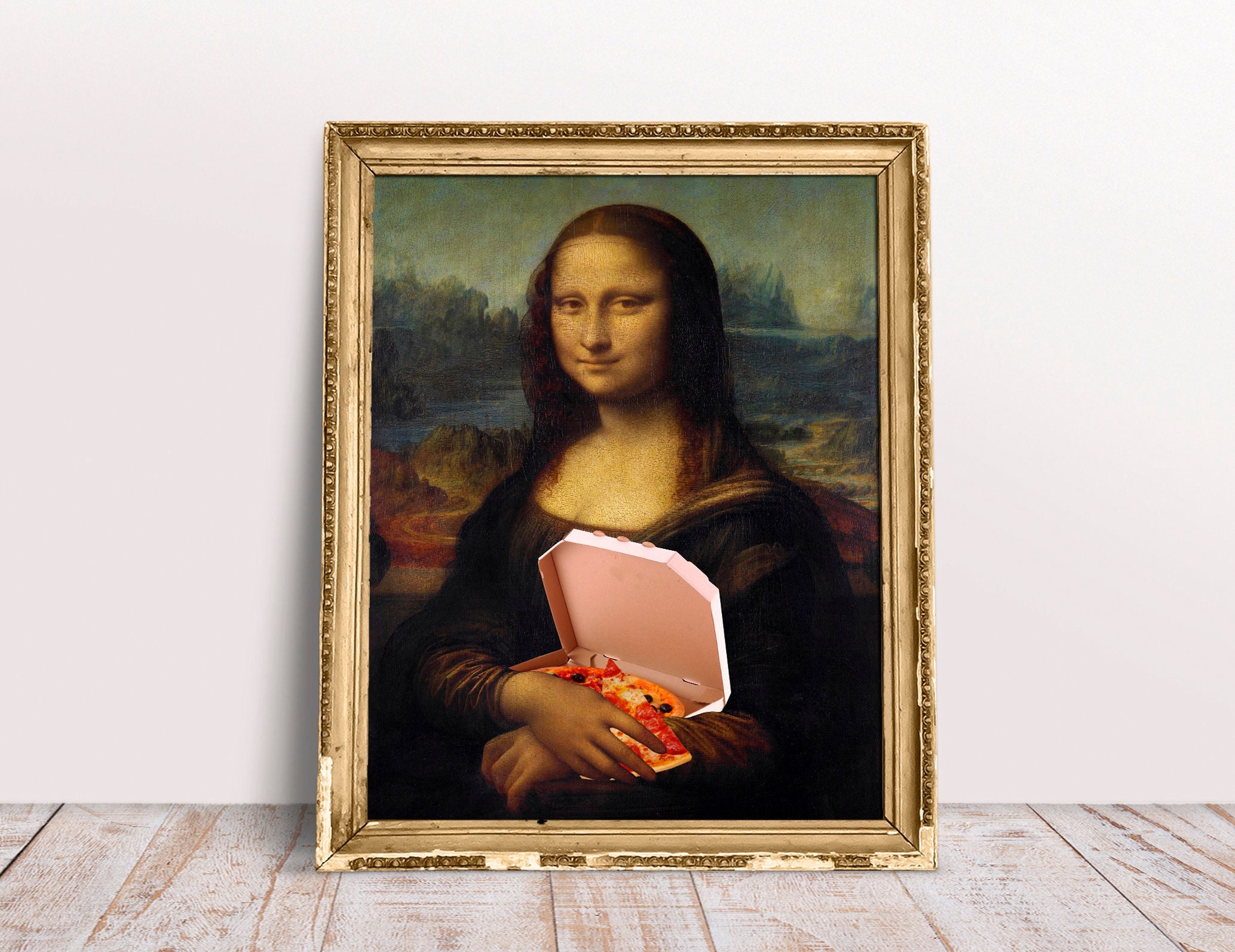 Mona Lisa With Pizza Altered Art Print, Famous Renaissance