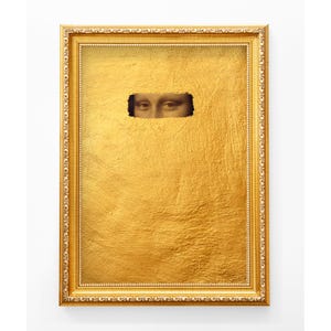 Mona Lisa Gold Defaced Altered Art, Digital Download print, Funny Modern Renaissance painting, Classic art print, Destroyed poster image 1