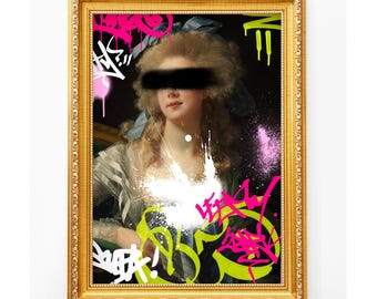 Madame Grand Graffiti Print, Altered Vintage Portrait, Colorful Street Art Wall Decor (Digital Download)