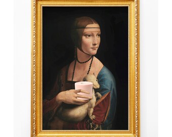 Altered Art Print, Lady with Ermine Holding Toilet Paper, Funny Bathroom Wall Art (Digital Download)