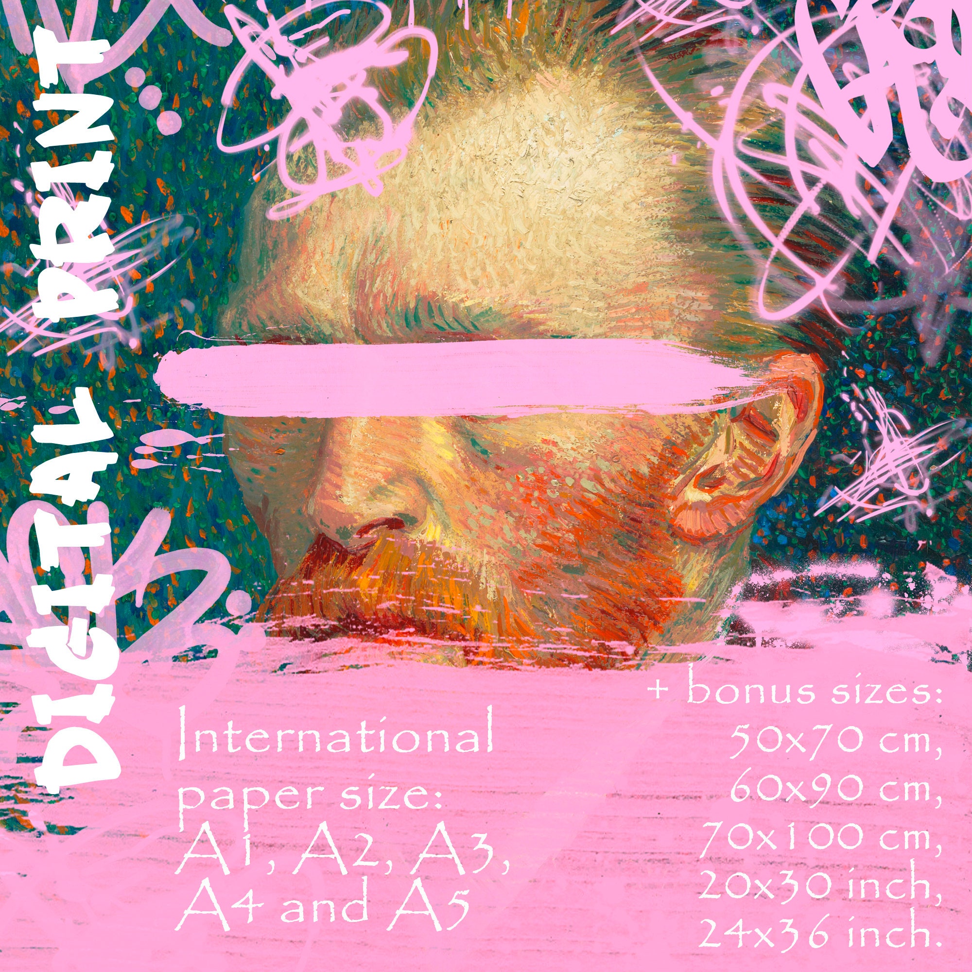 パステルピンクのグラフィティプリントが施された面白い改変アート