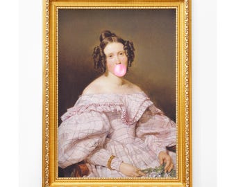Lady Therese Pink Bubble Gum Portrait, Altered Art Print (Download Printable)