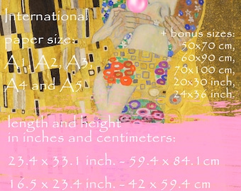 グスタフ・クリムトのキスのプリント、ピンクのバブルガムを持つ