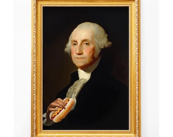 George Washington Hot Dog Print, Funny Altered Portrait, US History Decor, Founding Fathers Art (Digital Download)