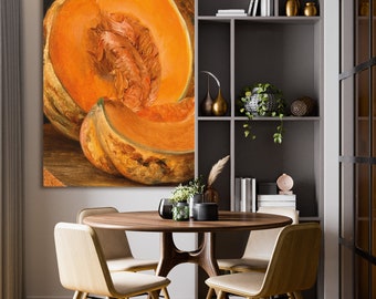 Vintage Pumpkin Still Life Print, Fall Kitchen Wall Art, Rustic Autumn Decor (Digital Download)