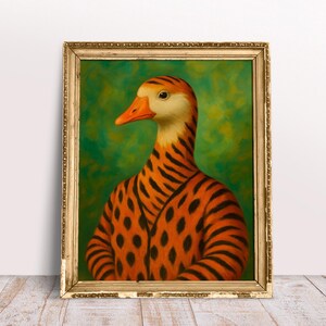 Living room prints, Goose in Tiger Feathers Oil painting, Digital Download Printable Goose poster, Altered animal print, Maximalist Wall Art
