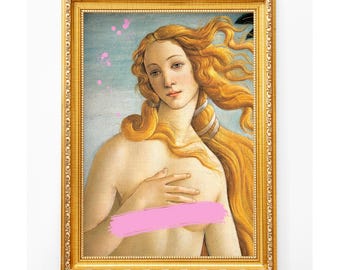 改変されたヴィーナス像プリント、ピンク・ルネサンス美術（デジタルダウンロード）