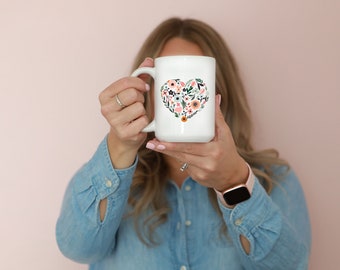 Heart Flower Mug, Love Day Collection, Valentines Day Mug