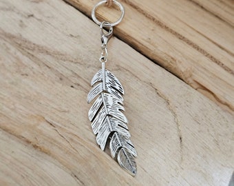 Feather pendant carabiner metal spring color silver long