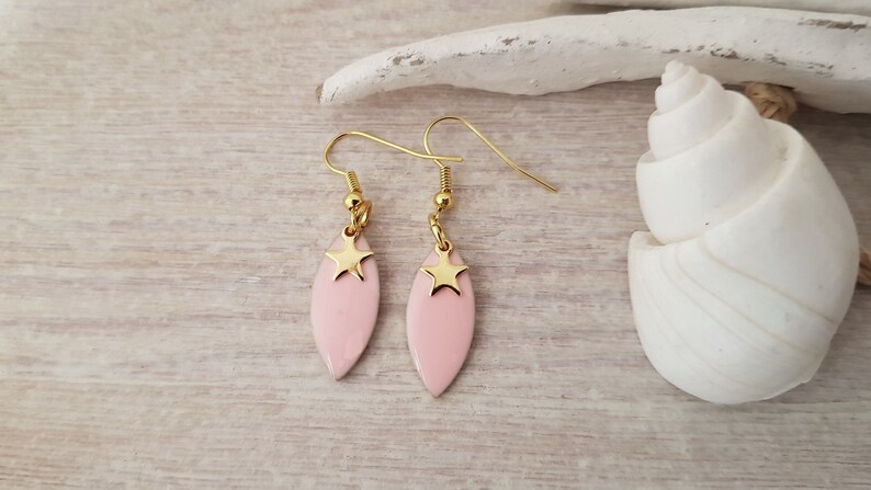 gold pink star ellipse earwires hippie boho gift women earrings tear drops pink stars drop earring Earrings enamelled drop Fb
