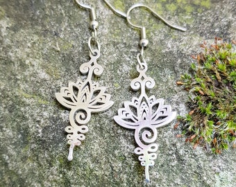 Earrings stainless steel lotus flower Bali color silver earrings