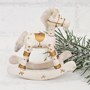 altes Schaukelpferd Holz Baumschmuck Weihnachten Dekoration 60er Jahre Tannenbaum Vintage Advent Landhaus Shabby Sammelstück Holzdekoration