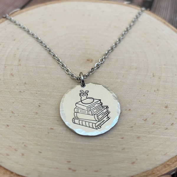 Bookworm Necklace, reading, glasses, library, librarian, book lover
