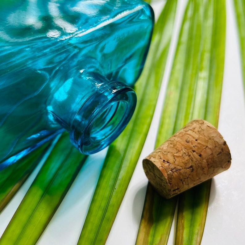 8.5 oz. Aqua Blue Glass Bottle with cork stopper image 3