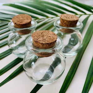 Mini Round Glass Bottles with Cork, 3 Piece Set, 2” Tall