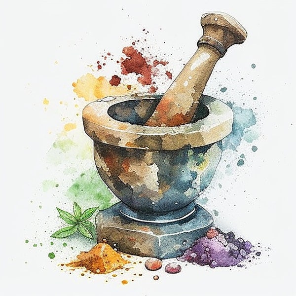 Mortar and Pestle Watercolor PNG Clipart