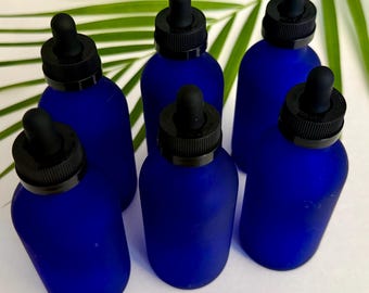 4 oz. Frosted Cobalt Blue Boston Round Glass Dropper Bottles, Set of 6