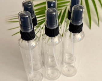 Botellas de plástico PET transparente con atomizador, tamaño viaje 118 ml (4 oz), juego de 6