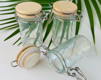 Glass Jar with Birch Wood Flip Lid, Set of 3