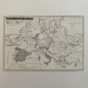 May include: A black and white map titled "POLITICAL SITUATION ABOUT 1560" showing the political boundaries of Europe. The map highlights the possessions of the House of Habsburg, including Austrian and Spanish territories, and the boundary of the Empire.