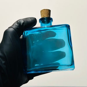 8.5 oz. Aqua Blue Glass Bottle with cork stopper image 2