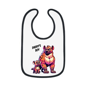 Daddy&#39;s Boy Baby Bib, Cute Hyena Design, New Baby Gift, Infant Clothing, Baby Shower Present, Toddler Bib, Fun Feeding Accessory