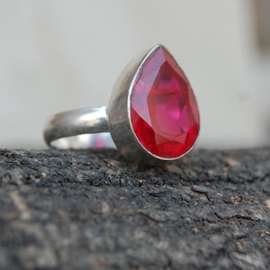 Pear Cut Rhodolite Garnet Ring: Sterling Silver Birthstone Jewelry