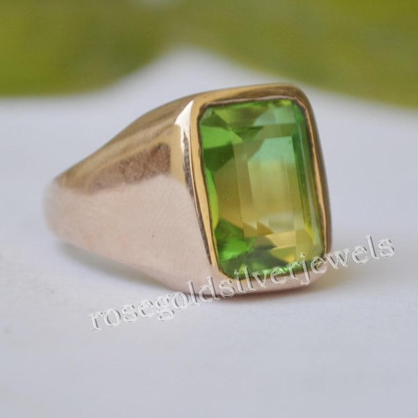 Bague Kornerupine avec pierres précieuses : argent sterling 925, chevalière remplie d'or rose