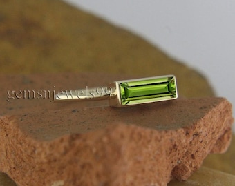 Baguette Peridot Quartz Ring: 925 Sterling Silver, Gold Fill Minimalist Ring