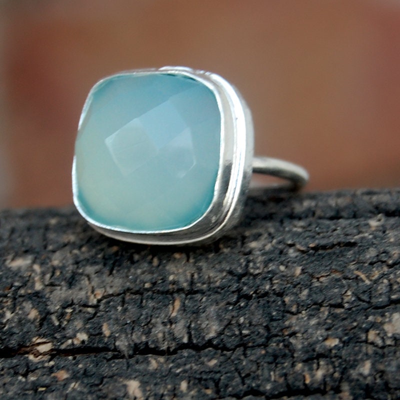 Rose Cut Aqua Chalcedony Ring: 925 Sterling Silver, Gold Filled Jewelry