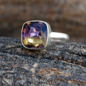 Cushion Cut Ametrine Quartz Ring: 925 Sterling Silver