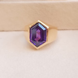 Hexagon Amethyst Sterling Silver Ring - 18K Gold Filled Signet