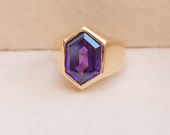 Hexagon Amethyst Sterling Silver Ring - 18K Gold Filled Signet